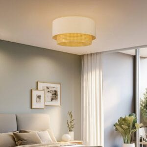 Svítidlo Duolla krémová bílá/barva dřeva bavlna/ratan