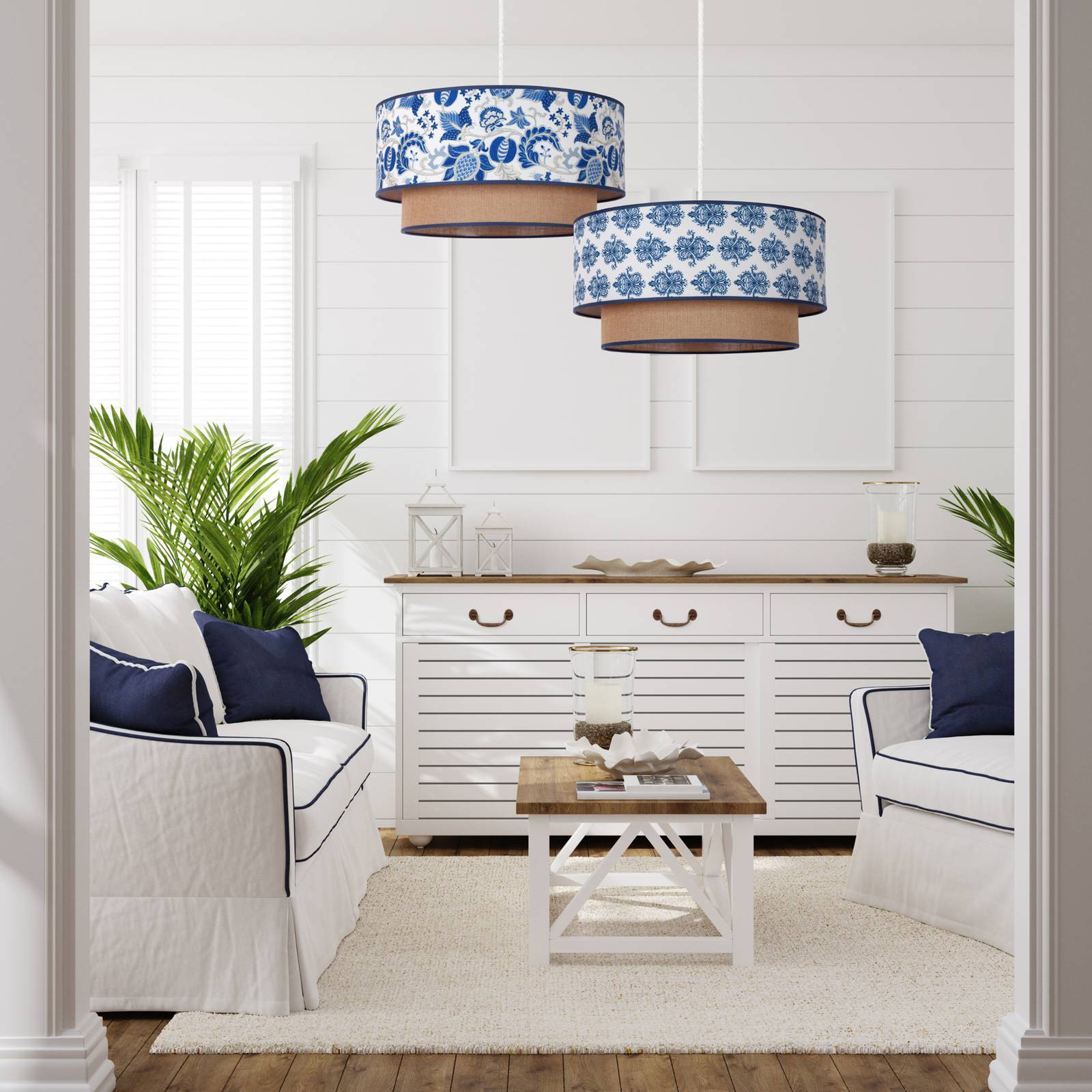Duolla Závěsné světlo Hampton Boho modrá květiny/juta, Obývací pokoj / jídelna, bavlna, juta, kov, E27, 40W, K: 22cm - Image 3