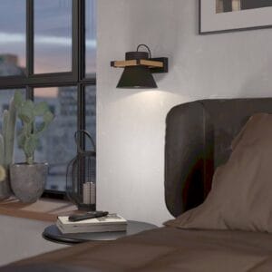 Svítidlo EGLO černá/světlé dřevo ocel/dřevo