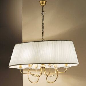 Svítidlo Orion bílá/antická zlatá/čirá textil/ocel/křišťálové sklo