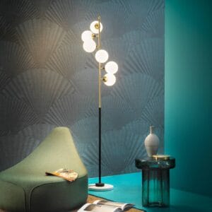 Svítidlo Stilnovo černá/mosaz kartáčovaná/bílá opálová mosaz/sklo