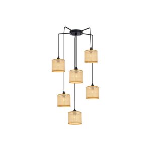 Svítidlo Viokef světlé dřevo/béžová/černá ocel/ratan/textil