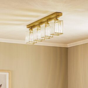 Svítidlo Avonni antická zlatá/transparent železo/křišťálové sklo