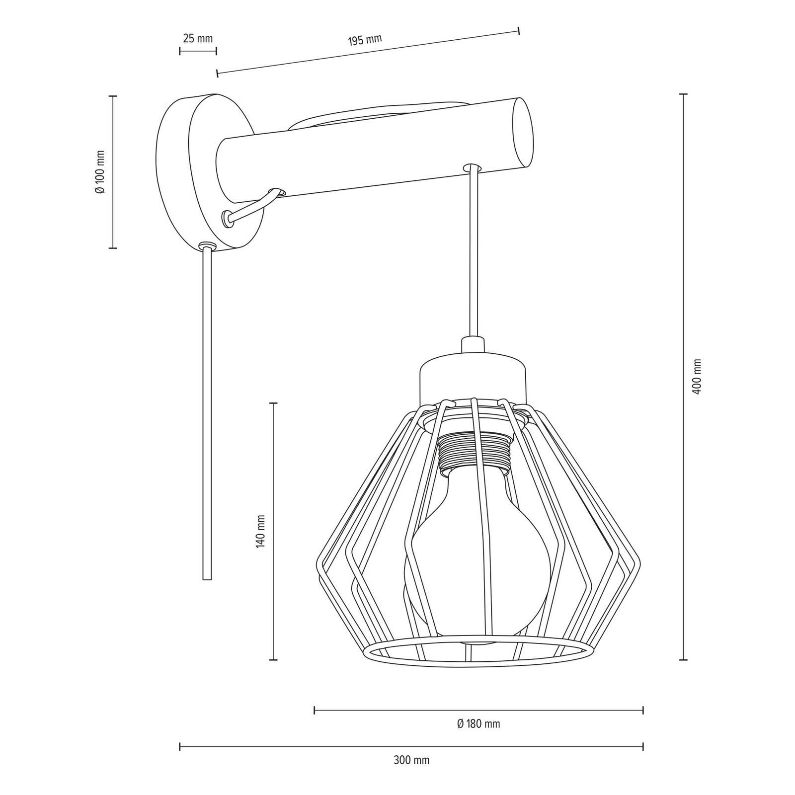 Envostar Nástěnné svítidlo Urs v kleci, borovicově šedá, Obývací pokoj / jídelna, Borovice mořená, kov, E27, 15W, L: 17 cm, K: 40cm - Image 3