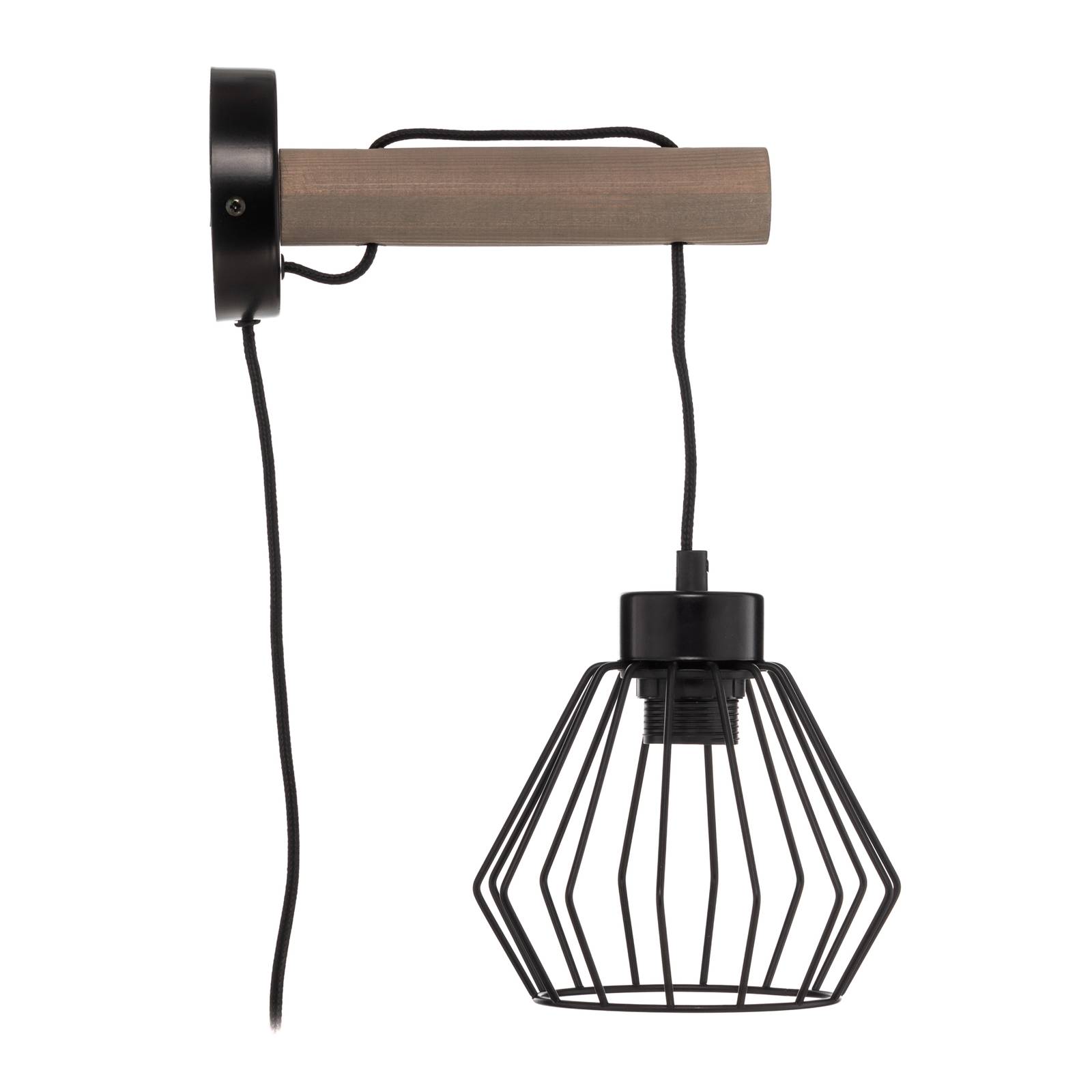 Envostar Nástěnné svítidlo Urs v kleci, borovicově šedá, Obývací pokoj / jídelna, Borovice mořená, kov, E27, 15W, L: 17 cm, K: 40cm - Image 4