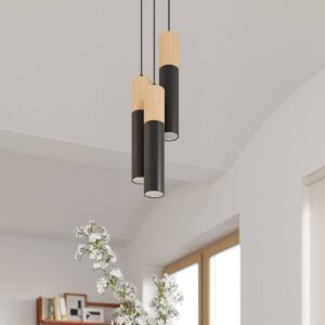 Svítidlo Envostar černá/světlé dřevo ocel/dřevo