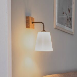 Svítidlo Envostar bílá/světlé dřevo/černá Textil/dubové dřevo/ocel