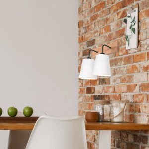 Svítidlo Envostar bílá/světlé dřevo/černá Textil/dubové dřevo/ocel