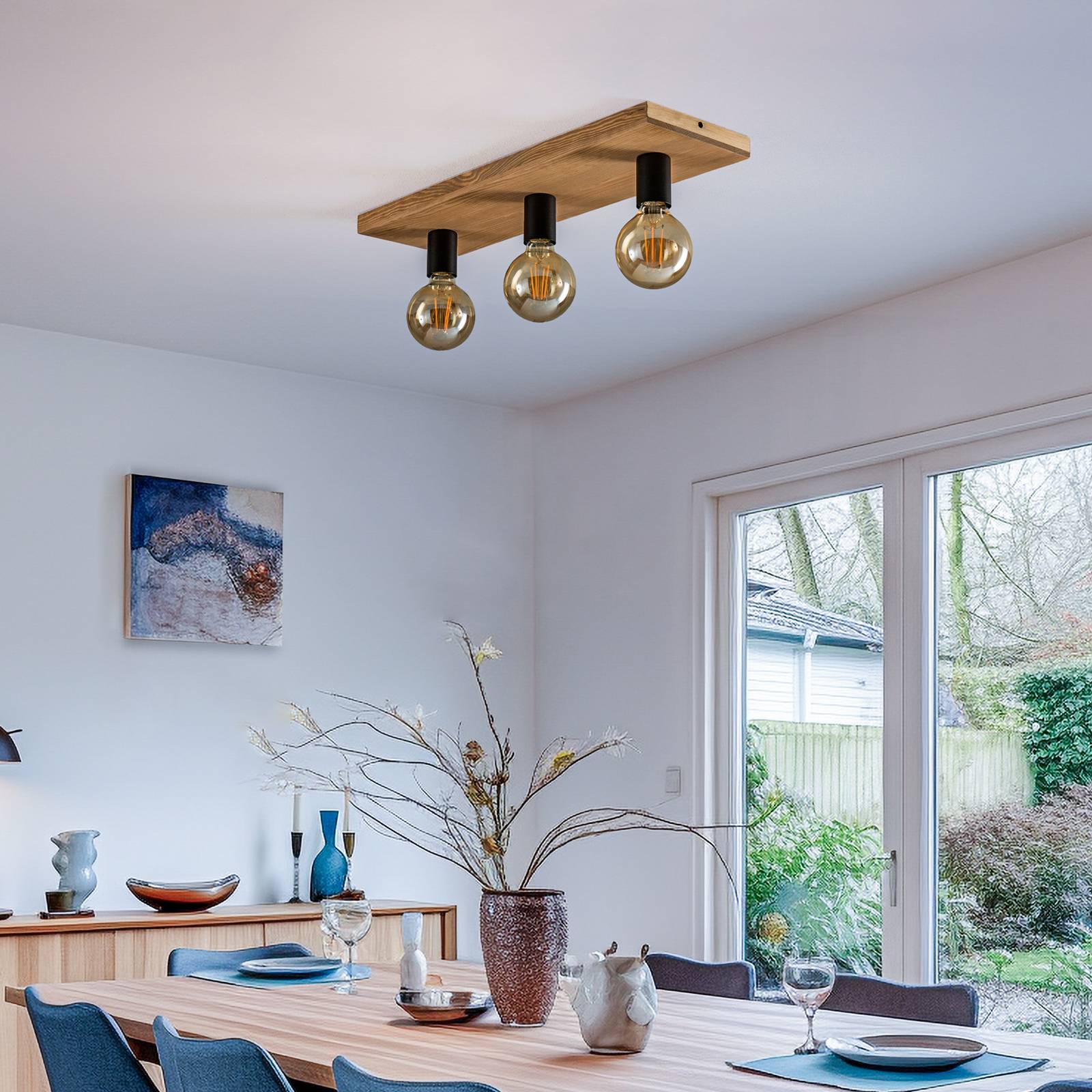 Envostar Stropní svítidlo Lobo 3 světla borovice hnědá, Obývací pokoj / jídelna, Borovice mořená, kov, E27, 15W, P: 58 cm, L: 18 cm, K: 9.5cm - Image 3