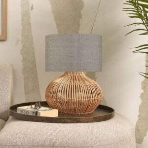 Svítidlo Good & Mojo světlé dřevo/tmavé plátno ratan/len