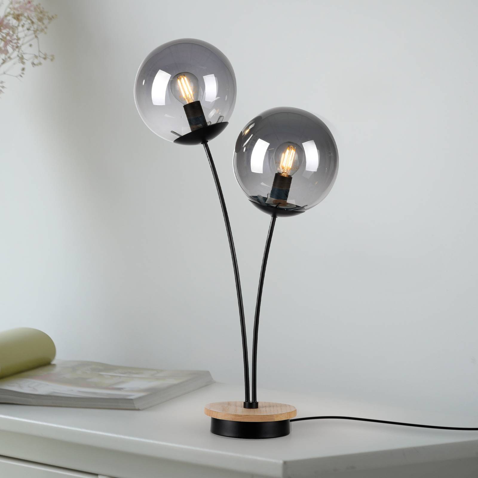 Svítidlo JUST LIGHT. černá/světlé dřevo/kouřově šedé tónování Železo/dřevo/sklo