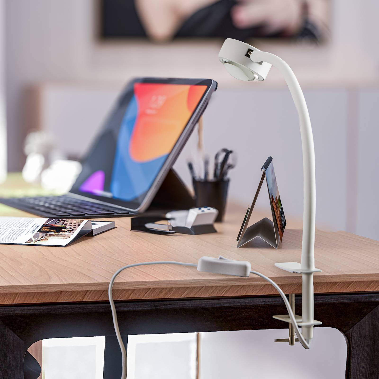 Lindby šroubovací svítidlo Jyla, bílé, čočka, 4 200 K, GX53, Pracovna / kancelář, Železo, plast, sklo, GX53, 4.8W, P: 8 cm, L: 34 cm, K: 60cm - Image 2