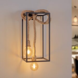 Svítidlo Lucande černá/světle hnědá Ocel/konopné lano