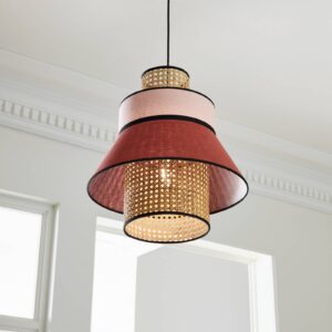 Svítidlo MARKET SET světlé dřevo/massala/růžová textilie/ratan/kov