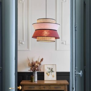 Svítidlo MARKET SET massala/růžová/světlé dřevo/černá textilie/ratan/kov