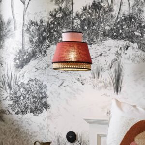 Svítidlo MARKET SET světlé dřevo/massala/růžová textilie/ratan/kov