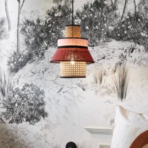 Svítidlo MARKET SET světlé dřevo/massala/růžová textilie/ratan/kov