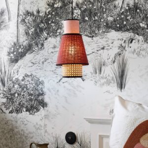 Svítidlo MARKET SET světlé dřevo/massala/růžová textilie/ratan/kov