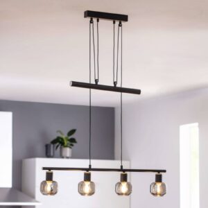 Svítidlo Näve černá/kouřově šedá-transparentní/světlé dřevo železo/sklo