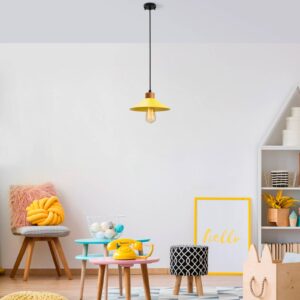 Svítidlo Opviq žlutá/dřevo světlé/černá kov/dřevo