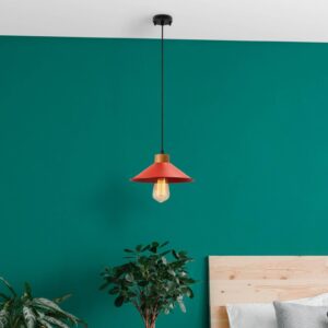 Svítidlo Opviq červená/světlé dřevo/černá kov/dřevo