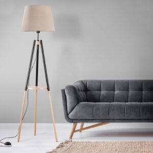 Svítidlo TK Lighting béžové/dřevěné světlo textil/dřevo/ocel