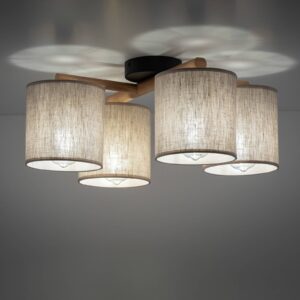 Svítidlo TK Lighting béžová/světlé dřevo/černá bavlna/dřevo/ocel
