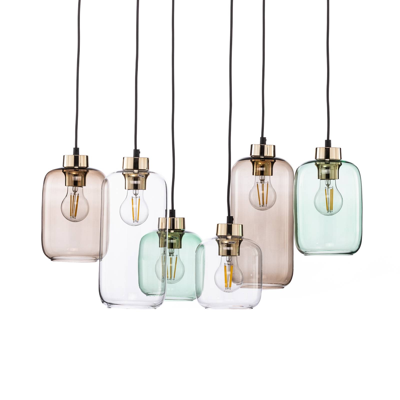 TK Lighting Závěsné svítidlo Marco Green, 6 světel čirá/zelená/hnědá, Obývací pokoj / jídelna, Sklo, kov, plast, E27, 60W, P: 65 cm, L: 35 cm - Image 4