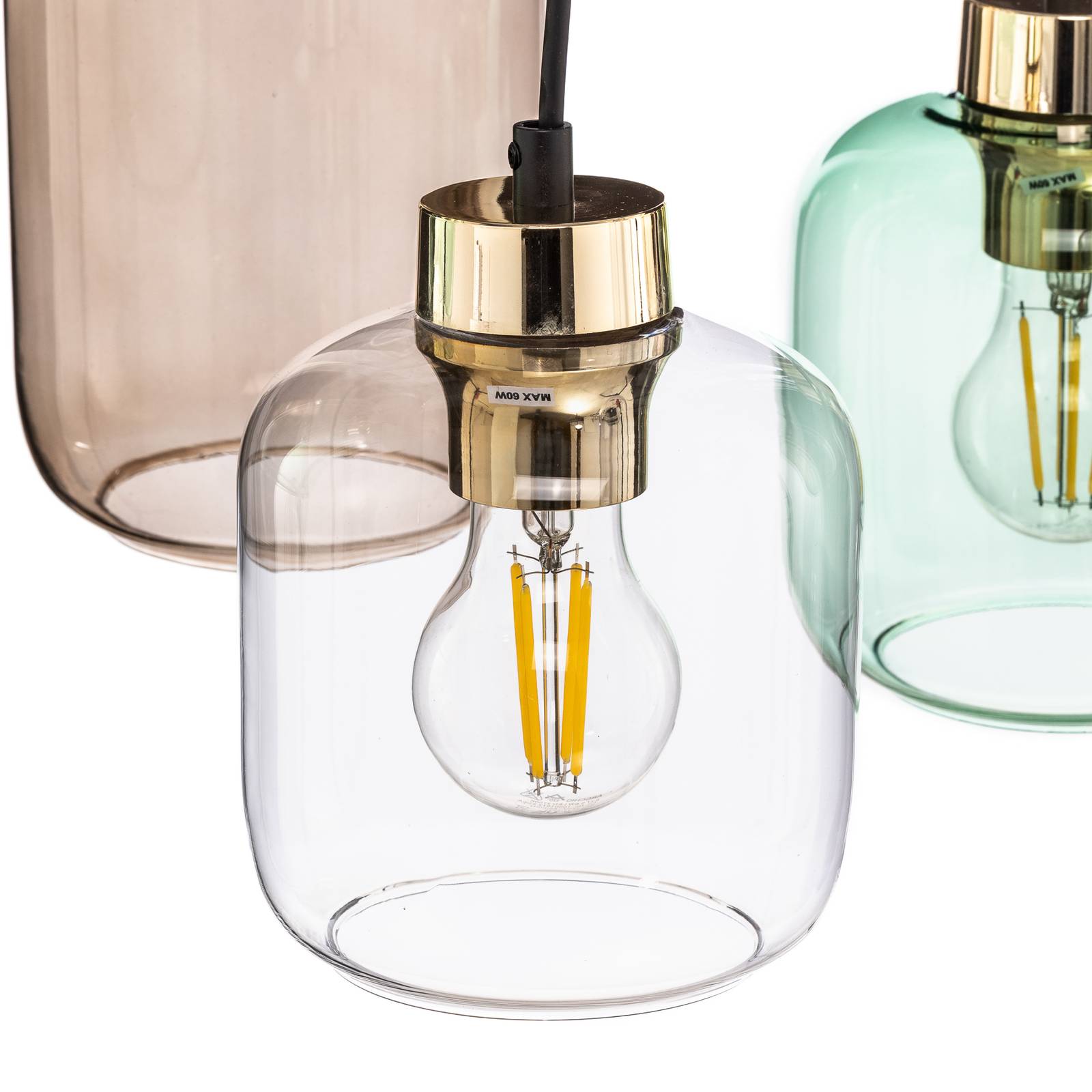 TK Lighting Závěsné svítidlo Marco Green, 6 světel čirá/zelená/hnědá, Obývací pokoj / jídelna, Sklo, kov, plast, E27, 60W, P: 65 cm, L: 35 cm - Image 5