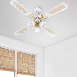 Svítidlo Westinghouse bílá/leštěná mosaz kov/ratan/sklo