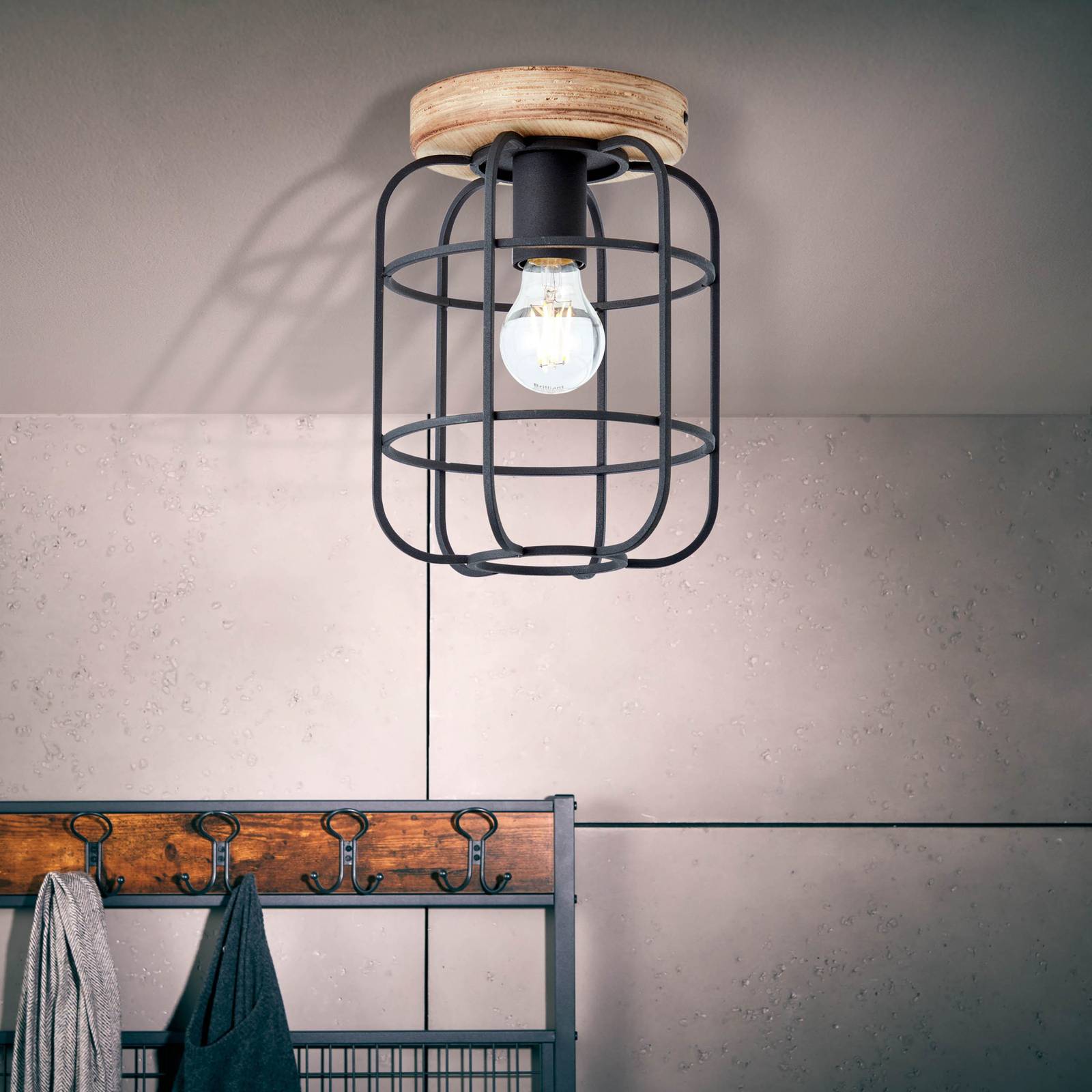 Svítidlo Brilliant starožitné dřevo/černá Kov/dřevo