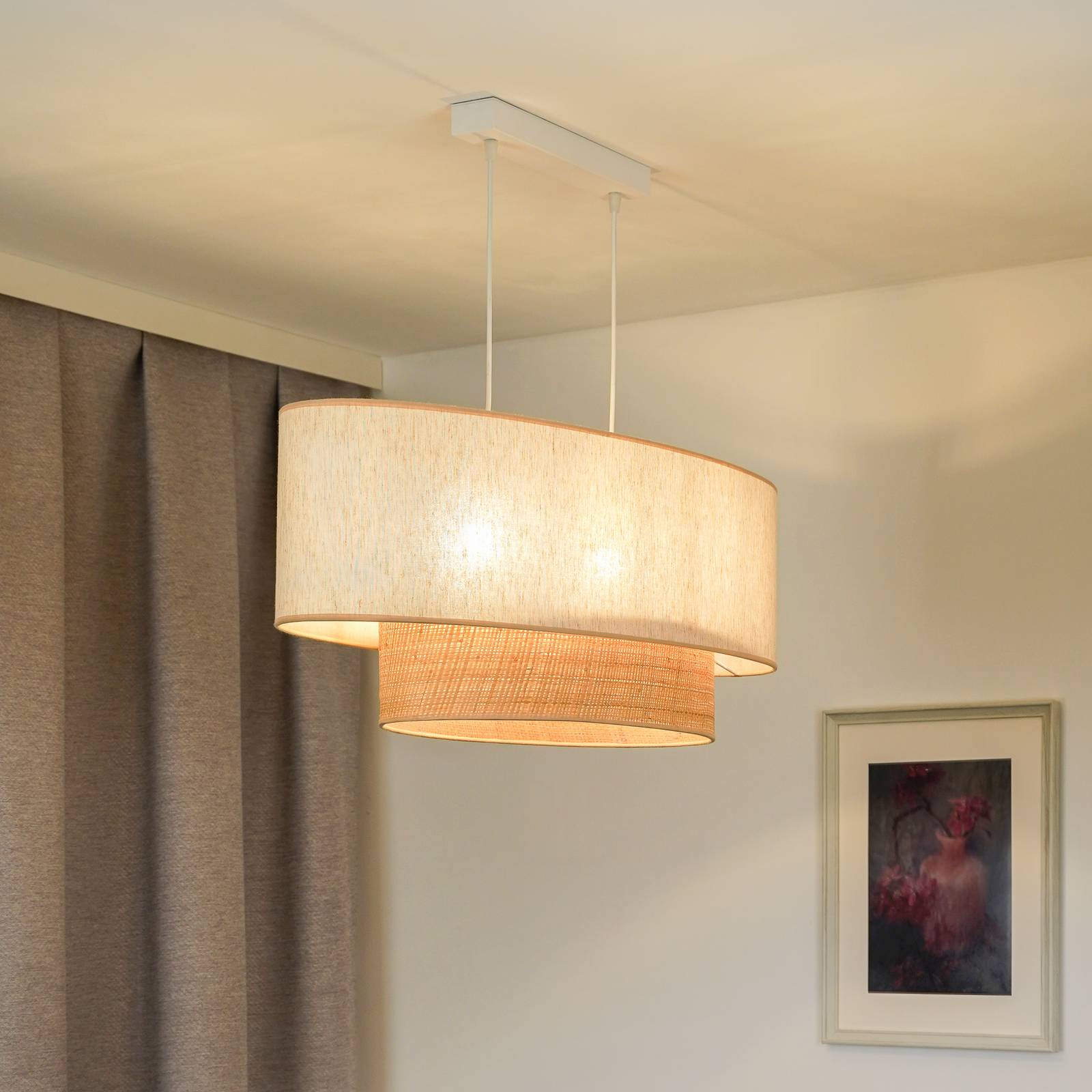 Svítidlo Euluna béžová/přírodní hnědá Bavlněné textilie/rafiové vlákno