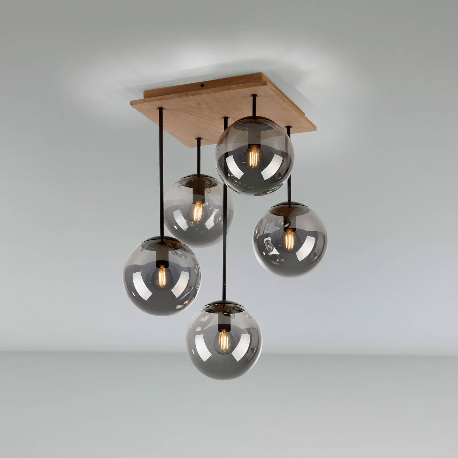 Svítidlo JUST LIGHT. černá/světlé dřevo/kouřově šedé tónování Železo/dřevo/sklo