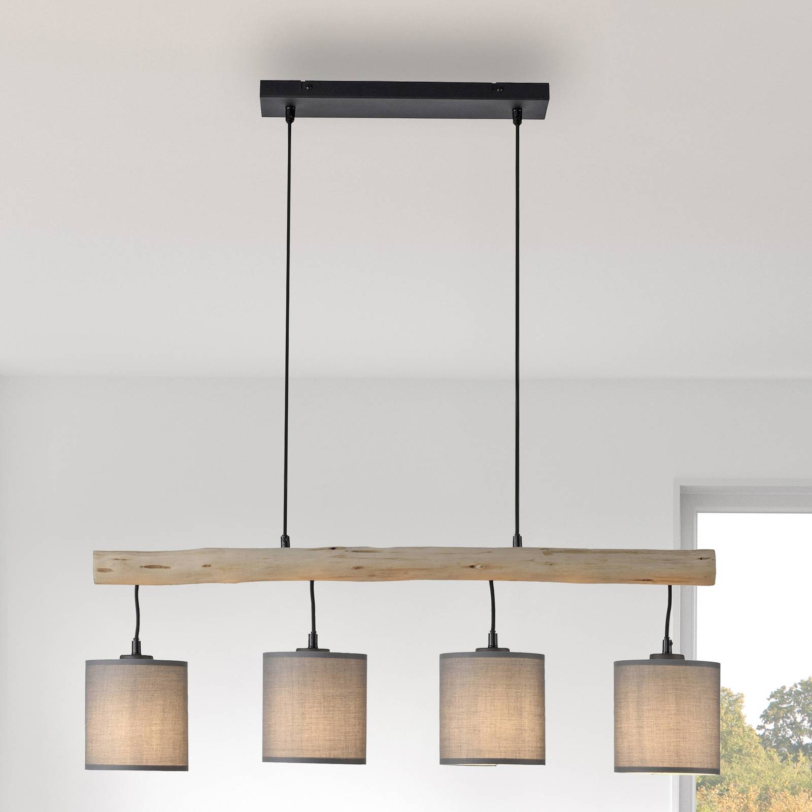 Svítidlo JUST LIGHT. černá/světlé dřevo/šedohnědá Železo/dřevo/papír