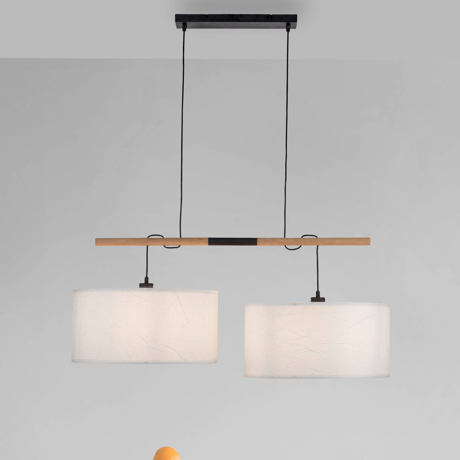 Svítidlo JUST LIGHT. černá/světlé dřevo/bílá Železo/textil/dubové dřevo/papír