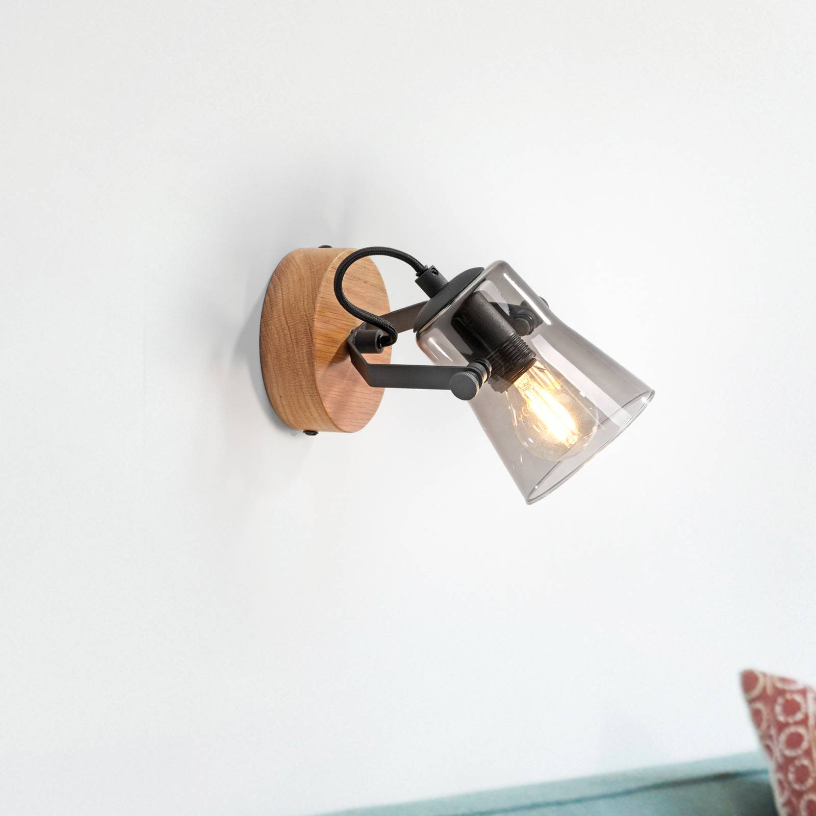 Svítidlo JUST LIGHT. světlé dřevo/černá/čirá Dřevo/železo/sklo