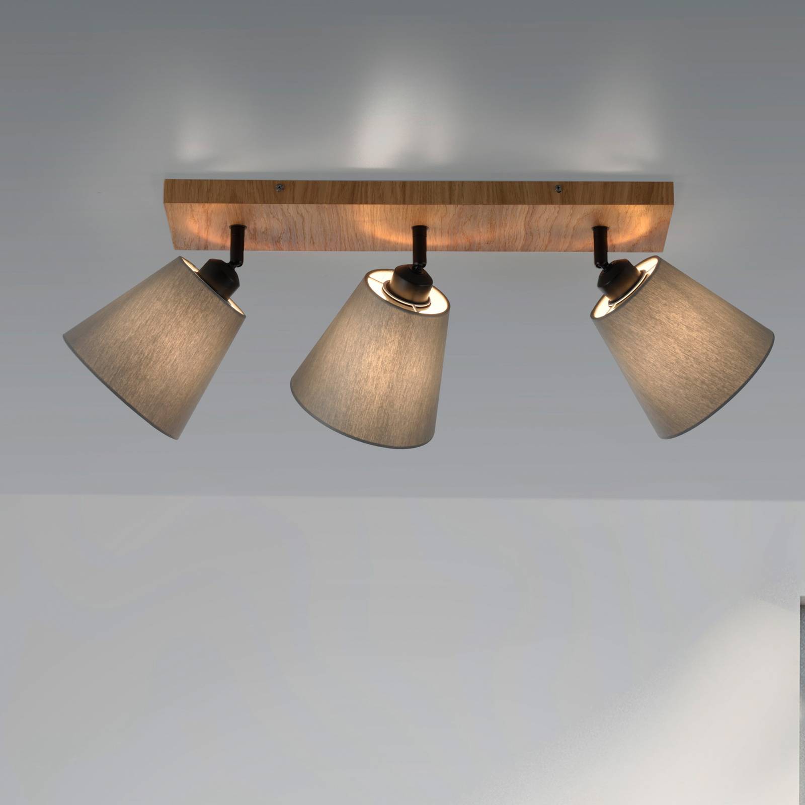 Svítidlo JUST LIGHT. světlé dřevo/černá/šedá Dřevo/železo/plast PE/textil