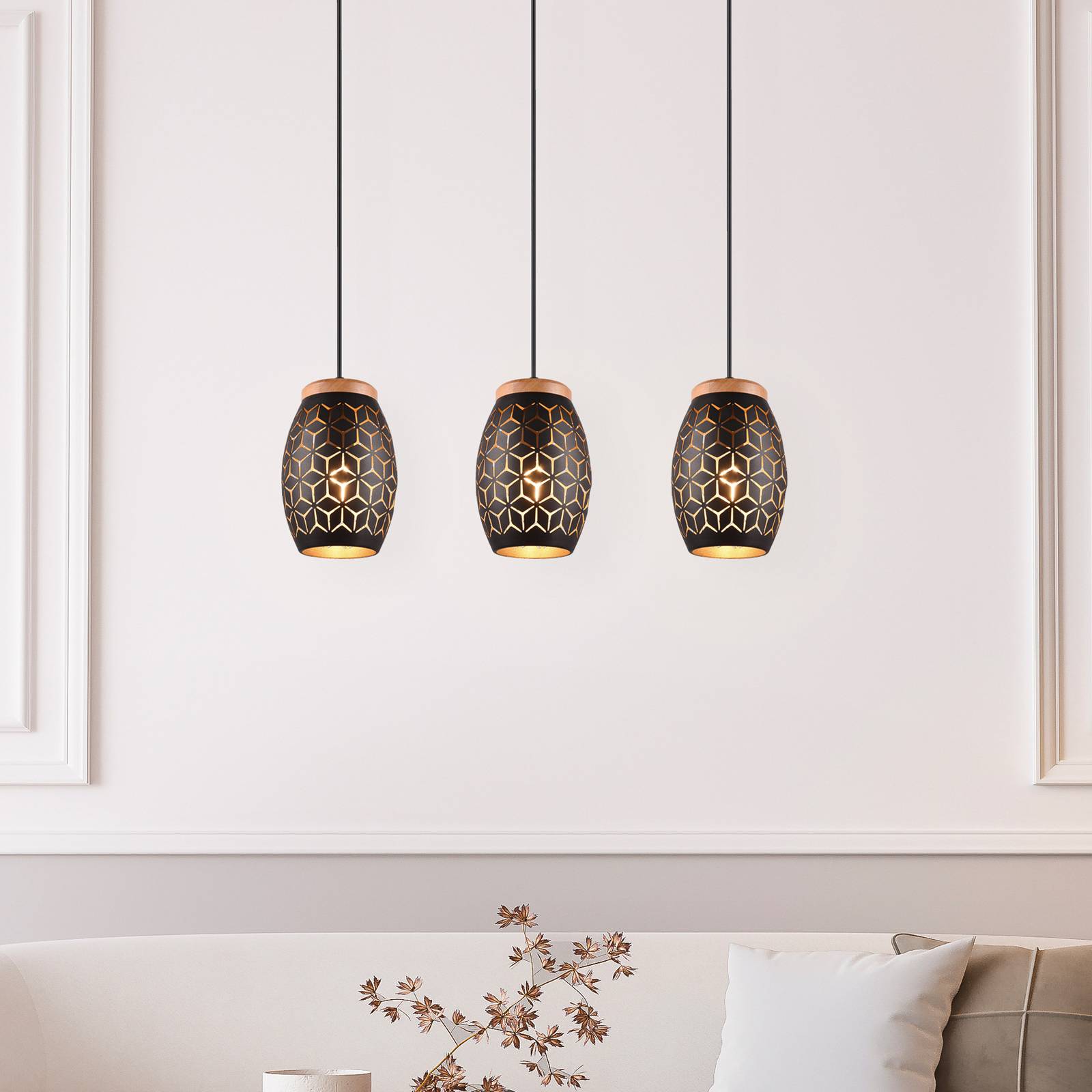 Svítidlo Reality Leuchten černo-zlatá Kov/dřevo