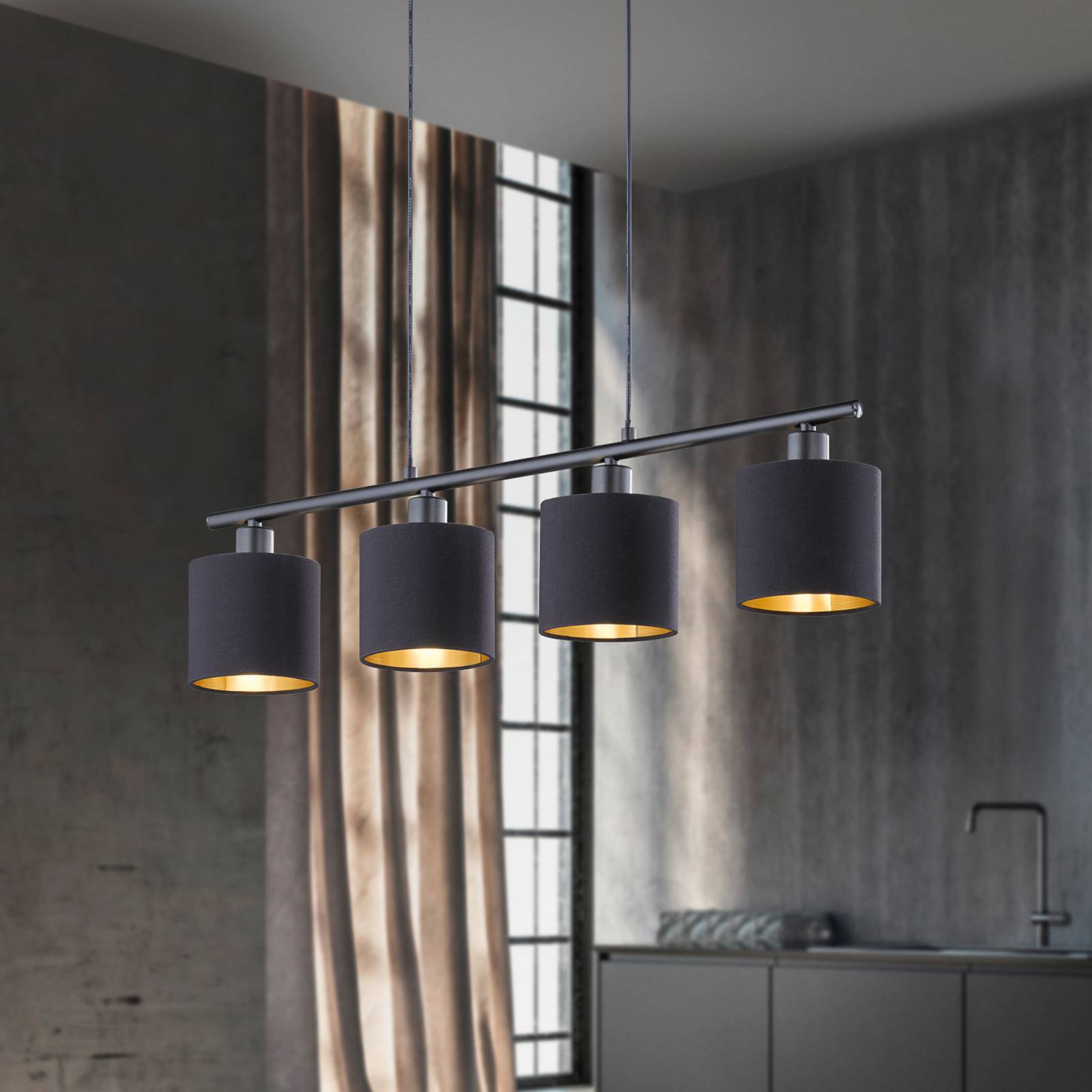 Svítidlo Reality Leuchten černá matná/zlatá Kov/tkanina