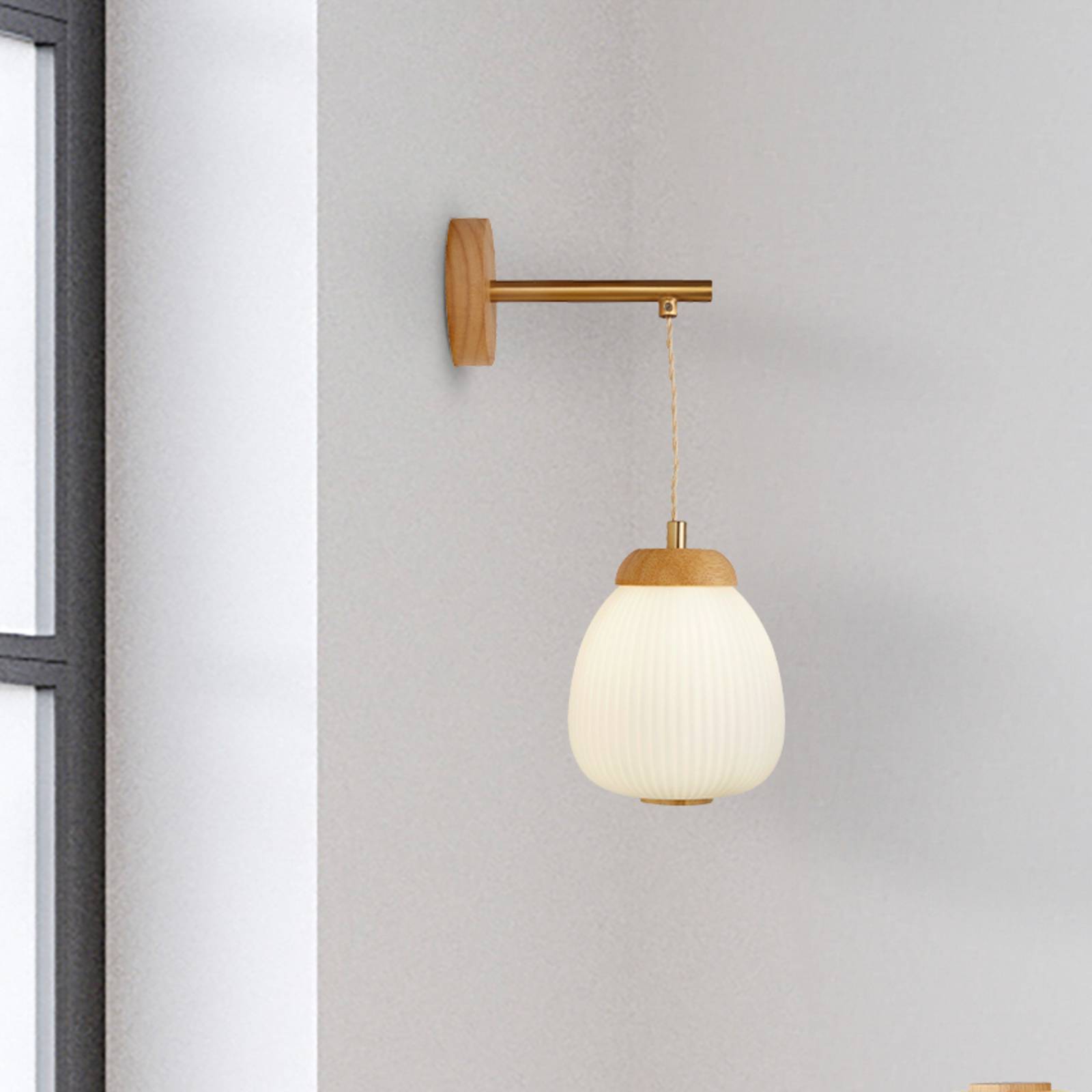 Svítidlo Searchlight světlé dřevo/bílá Dřevo/sklo/ocel