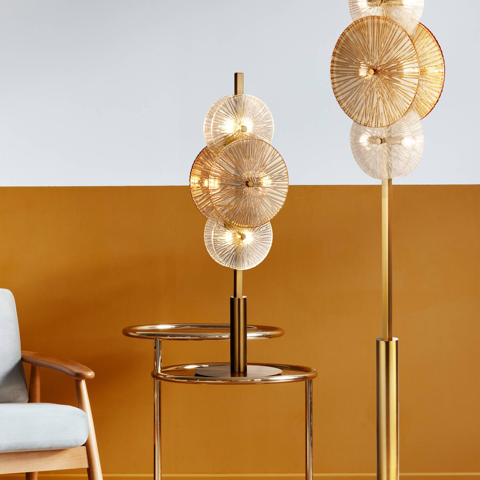 Svítidlo Searchlight mosaz/čirá/jantarová Ocel/sklo