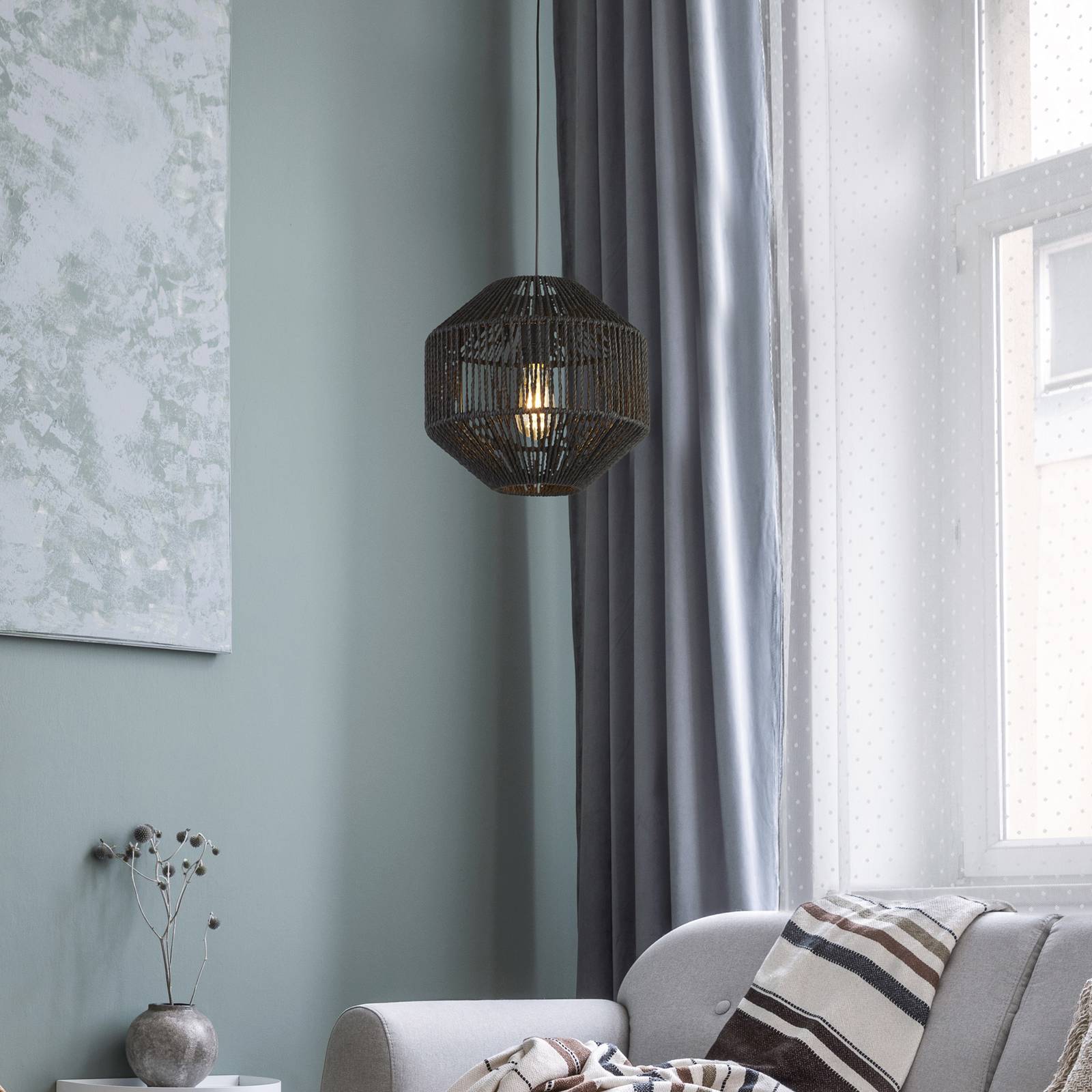 Svítidlo Searchlight černá ocel/lano