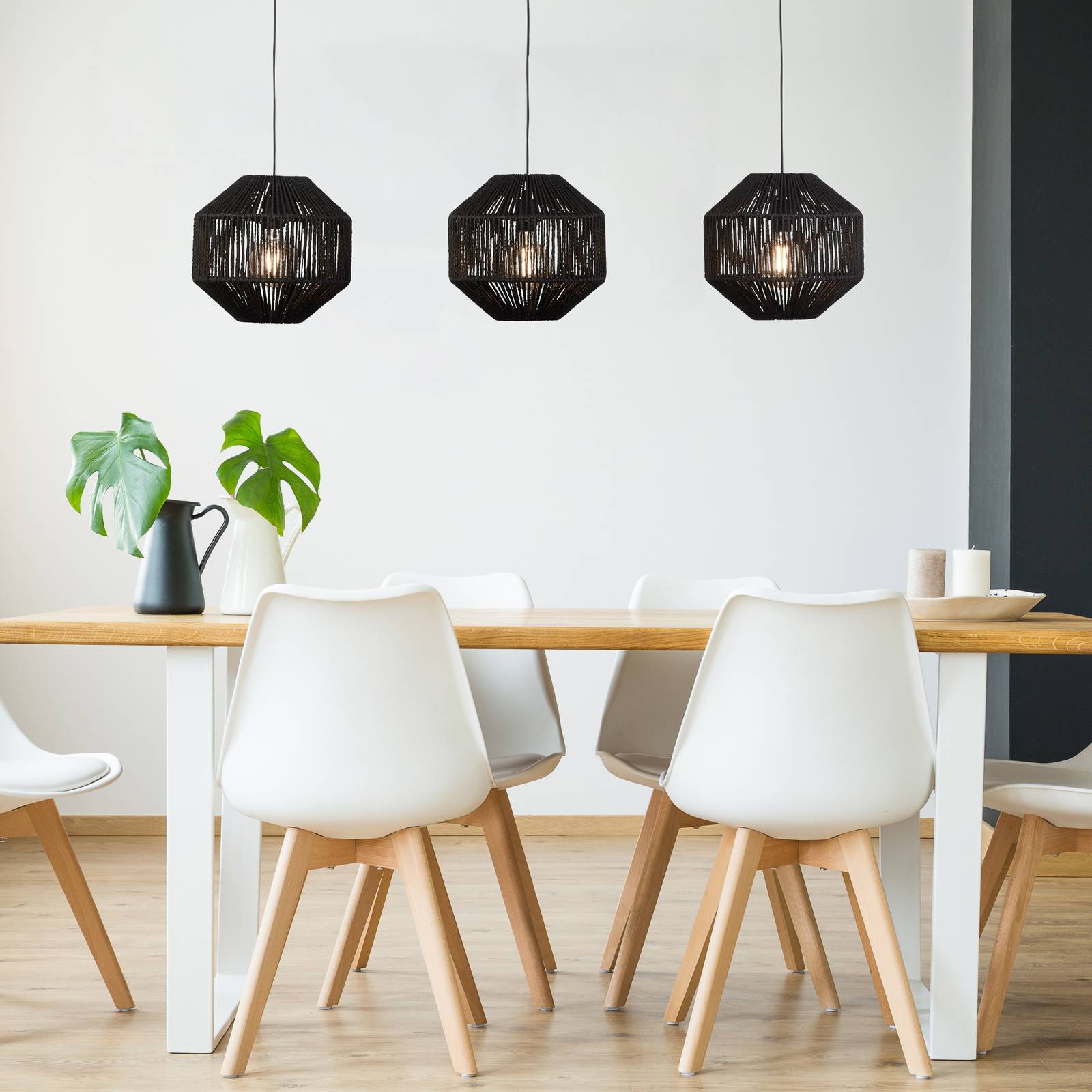 Svítidlo Searchlight černá ocel/lano